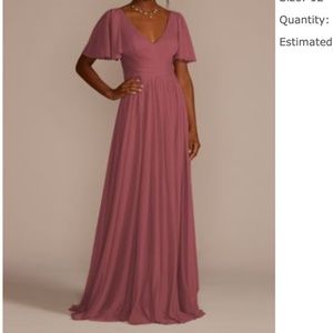 Flutter Sleeve Crisscross Mesh Bridesmaid Dress Chianti